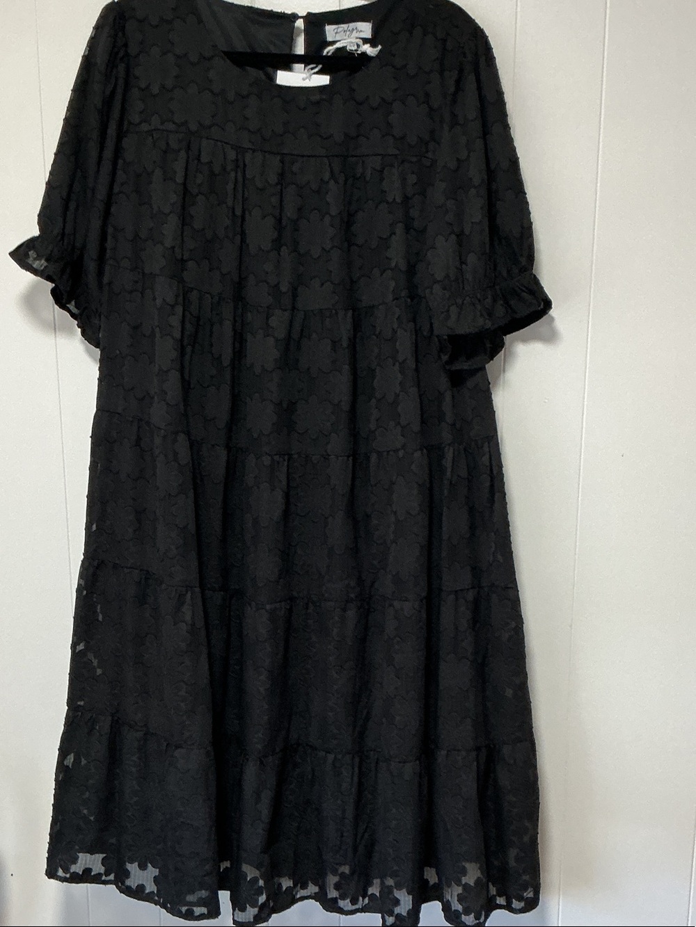Polagram Black Textured Tiered Midi Dress